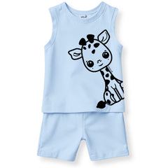minicult Kids Matching Cotton Vest and Shorts coords with cute animal Prints(Giraffe)