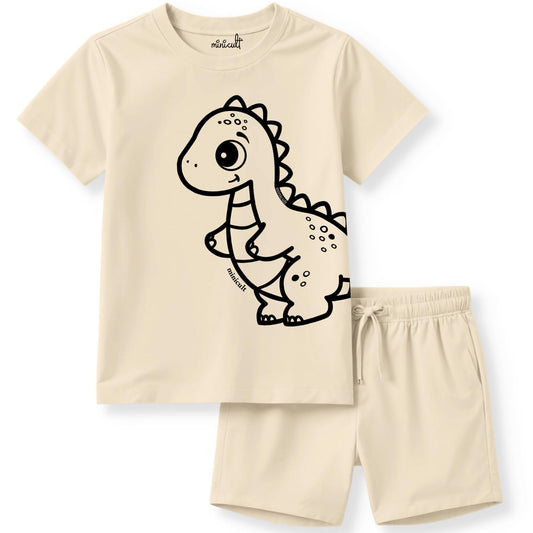 minicult Matching CottonTshirt and Shorts coords with cute animal Prints(Dino)