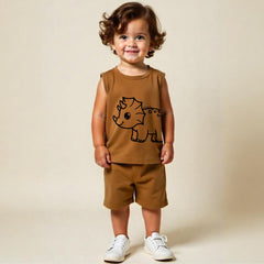 minicult Kids Matching Cotton Vest and Shorts coords with cute animal Prints(Dino Combo 3) Pack of 2