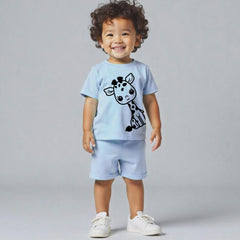 minicult Matching CottonTshirt and Shorts coords with cute animal Prints(Giraffe Combo)(Pack of 2)