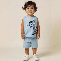 minicult Kids Matching Cotton Vest and Shorts coords with cute animal Prints(Dino Combo 3) Pack of 2