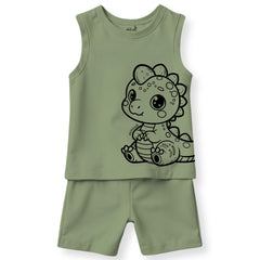 minicult Kids Matching Cotton Vest and Shorts coords with cute animal Prints(Dino Combo) Pack of 2