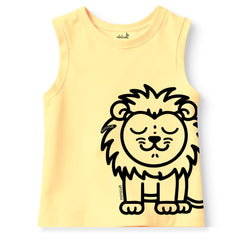minicult Kids Matching Cotton Vest and Shorts coords with cute animal Prints(Lion Combo) Pack of 2