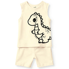 minicult Kids Matching Cotton Vest and Shorts coords with cute animal Prints(Dino)