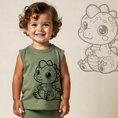 minicult Kids Cotton Vests with Cute Animal Character Prints(Dino Combo)(Pack of 5)