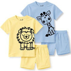 minicult Matching CottonTshirt and Shorts coords with cute animal Prints(Giraffe Combo)(Pack of 2)