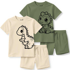 minicult Matching CottonTshirt and Shorts coords with cute animal Prints(Dino Combo)(Pack of 2)