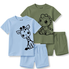 minicult Matching CottonTshirt and Shorts coords with cute animal Prints(Giraffe Combo 2)(Pack of 2)