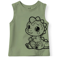 minicult Kids Matching Cotton Vest and Shorts coords with cute animal Prints(Dino Combo) Pack of 2