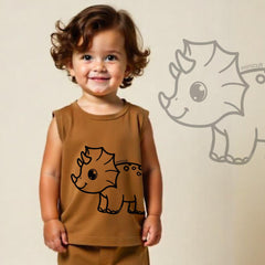 minicult Kids Cotton Vests with Cute Animal Character Prints(Dino Combo)(Pack of 5)