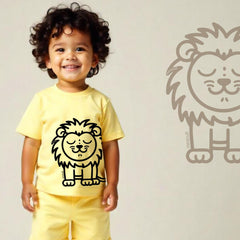 Minicult Matching CottonTshirt and Shorts coords with cute animal Prints(Lion)