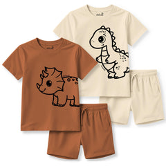 minicult Matching CottonTshirt and Shorts coords with cute animal Prints(Dino Combo 2)(Pack of 2)