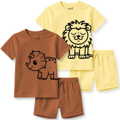 minicult Matching CottonTshirt and Shorts coords with cute animal Prints(Lion Combo)(Pack of 2)