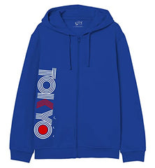 Minicult cotton Hooded Jacket with Zip and placement Print (Blue) (pack of 1)