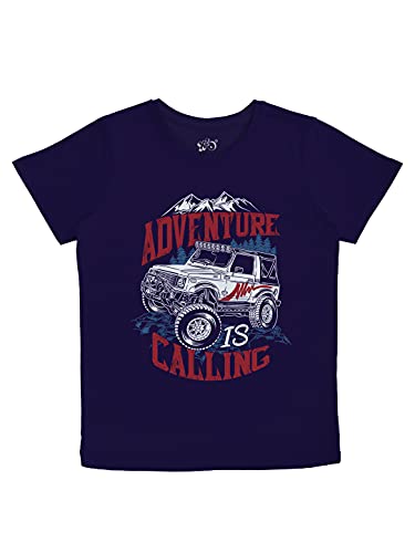 minicult Cotton Printed T Shirts for Boys(Pack of 1)(Dark Blue)