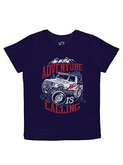 minicult Cotton Printed T Shirts for Boys(Pack of 1)(Dark Blue)