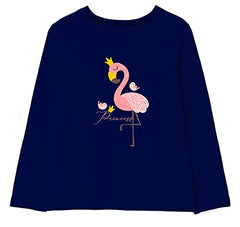 minicult Cotton Printed Full Sleeve T Shirts for Girls (Pack of 1) (Dark Blue 2)