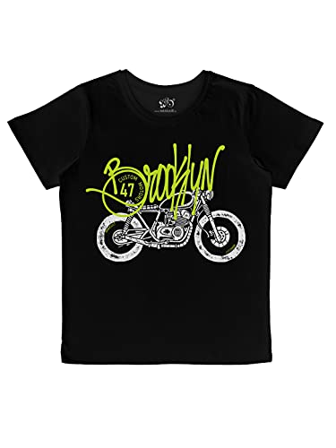 minicult Cotton Printed T Shirts for Boys(Pack of 1)(Black-1)