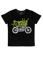 minicult Cotton Printed T Shirts for Boys(Pack of 1)(Black-1)