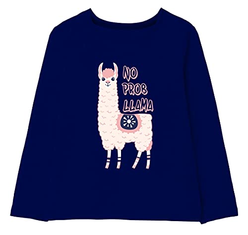 minicult Cotton Printed Full Sleeve T Shirts for Girls (Pack of 1) (Dark Blue 1)