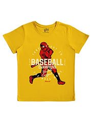 minicult Cotton Printed T Shirts for Boys(Pack of 1)(Yellow)