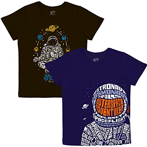 minicult Cotton Printed T Shirts for Boys (Pack of 2) (Black-1)