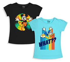 minicult Disney Mickey Mouse and Friends Regular Fit Character Printed Half Sleeves Tshirt for Girls (Blue b37)(Pack of 2)(18-24 Months)