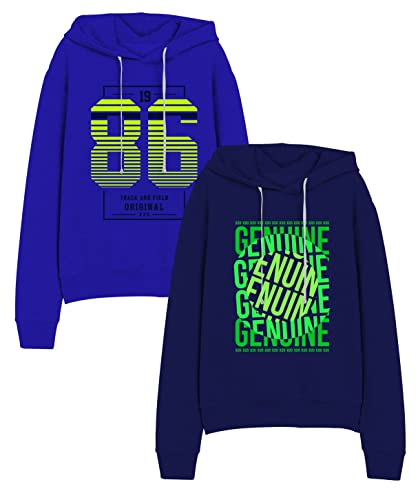 minicult Cotton Printed Hoodie for Boys and Girls Ideal for Light Winter( Pack of 2)(Dark Blue)