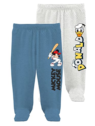 minicult Disney Mickey Mouse Footed Pajama Pants For Baby Boys And Girls(White b3)(Pack of 2)(0-3 Months)