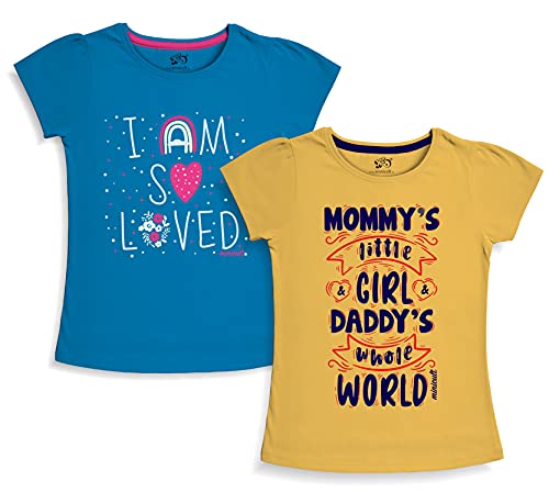 minicult Girls Half sleeeves Cotton Tshirt with Cute Prints and Colorfull (B014)(Pack of 2) Mint