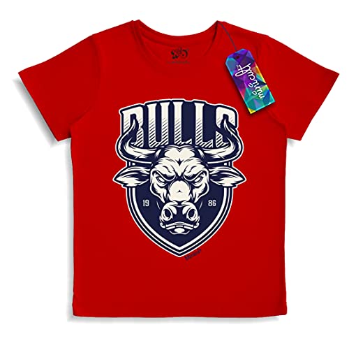 minicult Cotton Half Sleeve Kids Tshirt with Chest Print and Bright Colors(RED)(Pack of 5)
