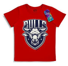 minicult Cotton Half Sleeve Kids Tshirt with Chest Print and Bright Colors(RED)(Pack of 5)