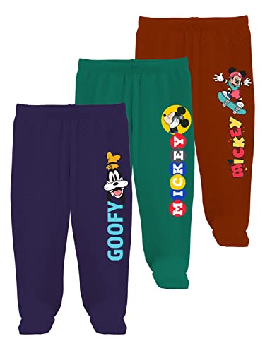minicult Disney Mickey Mouse Footed Pajama Pants For Baby Boys And Girls(Maroon c6)(Pack of 3)(0-3 Months)