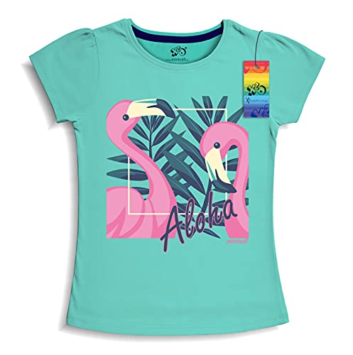 minicult Girls Half sleeves Cotton T-shirt with Cute Prints and Colorful (B008) (Pack of 2) Light Green