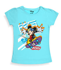 minicult Disney Mickey Mouse and Friends Regular Fit Character Printed Half Sleeves Tshirt for Girls (Blue A30)(Pack of 1)(18-24 Months)