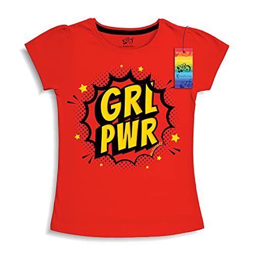 minicult Girls Half sleeeves Cotton Tshirt with Cute Prints and Colorfull (B009) (Pack of 2) Red