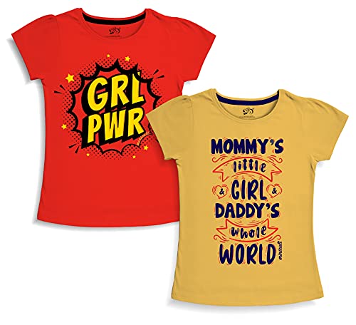 minicult Girls Half sleeeves Cotton Tshirt with Cute Prints and Colorfull (B011)(Pack of 2) Dark Red