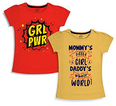 minicult Girls Half sleeeves Cotton Tshirt with Cute Prints and Colorfull (B011)(Pack of 2) Dark Red