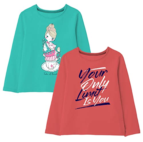 minicult Cotton Printed Full Sleeve T Shirts for Girls (Pack of 2) (Orange 1)