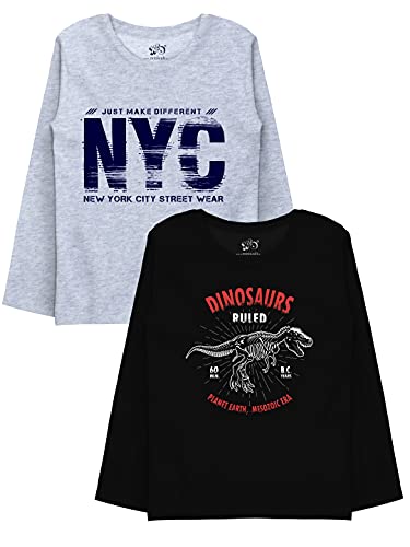 minicult Cotton Printed Full Sleeve T Shirts for Boys(Pack of 2)(Red 2)