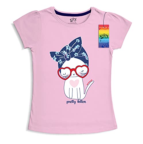 minicult Girls Half sleeves Cotton T-shirt with Cute Prints and Colorful (B008) (Pack of 2) Light Green