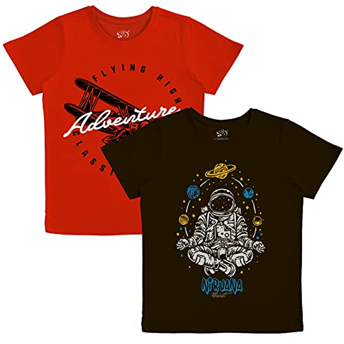 minicult Cotton Printed T Shirts for Boys(Pack of 2)(Red 1)