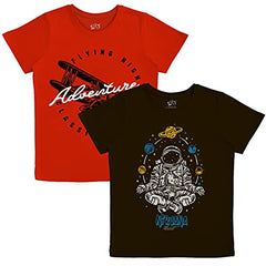 minicult Cotton Printed T Shirts for Boys(Pack of 2)(Red 1)