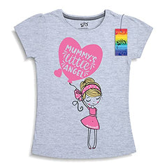 minicult Girls Half sleeves Cotton T-shirt with Cute Prints and Colorful (B012)(Pack of 2) Grey