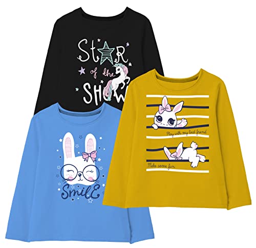 minicult Cotton Printed Full Sleeve T Shirts for Girls (Pack of 3) (Yellow 1)
