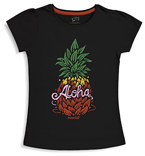 minicult Girls Half sleeeves Cotton Tshirt with Cute Prints and Colorfull (Pineapple) (Pack of 1) Blue