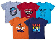 minicult Cotton Half Sleeve Kids Tshirt with Chest Print and Bright Colors(Orange)(Pack of 5)