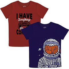 minicult Cotton Printed T Shirts for Boys (Pack of 2) (Maroon)