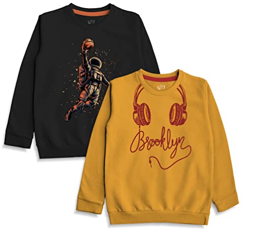 minicult Cotton Printed Sweatshirts for Boys and Girls Ideal for Light Winter( Pack of 2)(Dark Blue)