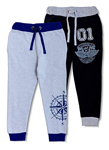 Mini Cult Boy's Cotton Kids Track Pants with Pockets and Graphic (Multicolor, Pack of 2) Grey